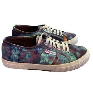 Superga Womens 9 Men’s 7.5 Style 2750 Canvas Sneakers Shoes Tie Dye Purple Aqua